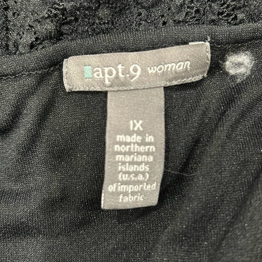 Apt 9 brand, size 1 X, black, lace, ruffled and layered tank top